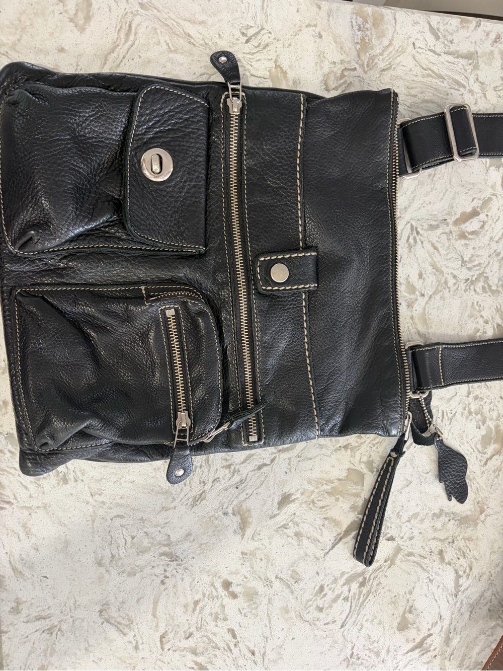 Black Leather Crossbody Bag - Casual Everyday Carry